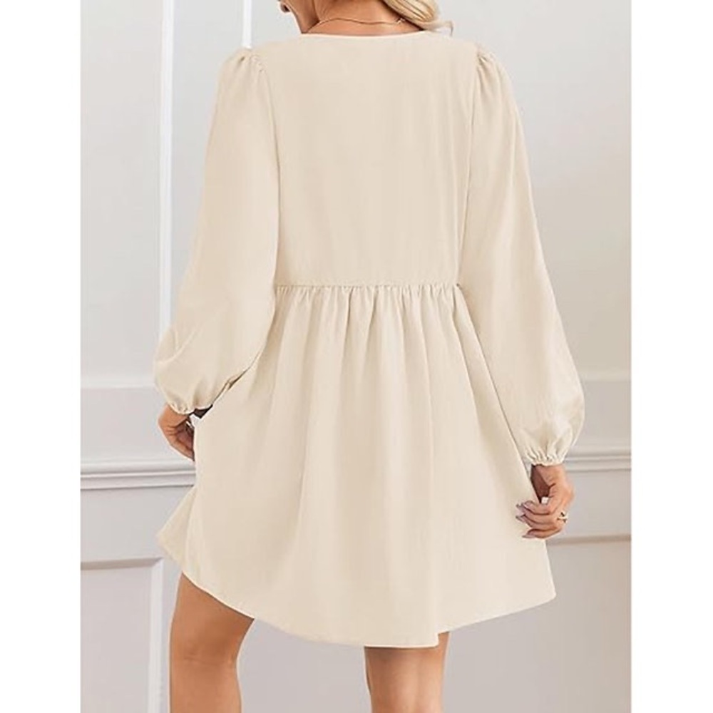 NWT Women's Dress Fall Long Puff Sleeve Self Tie Front Babydoll A Line Dress S - Picture 2 of 9